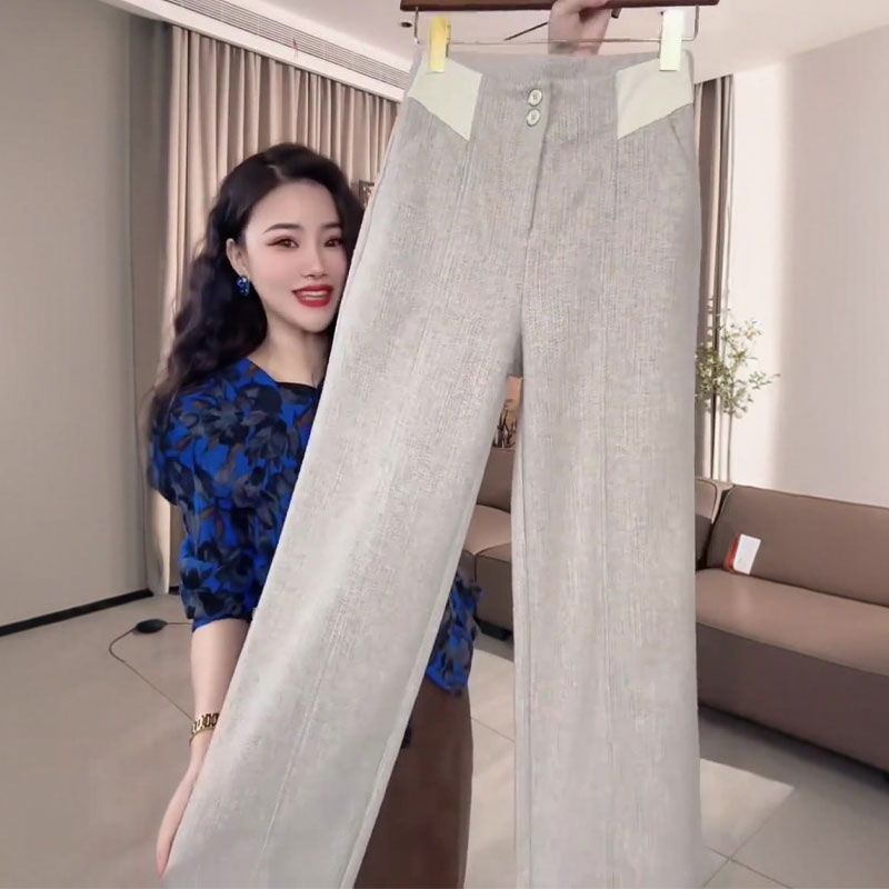 欧货高端定制燕麦色大码阔腿裤女