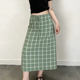 欧货高端定制绿白格纹大码 半身裙女2026春夏新款 高腰温柔风A字裙