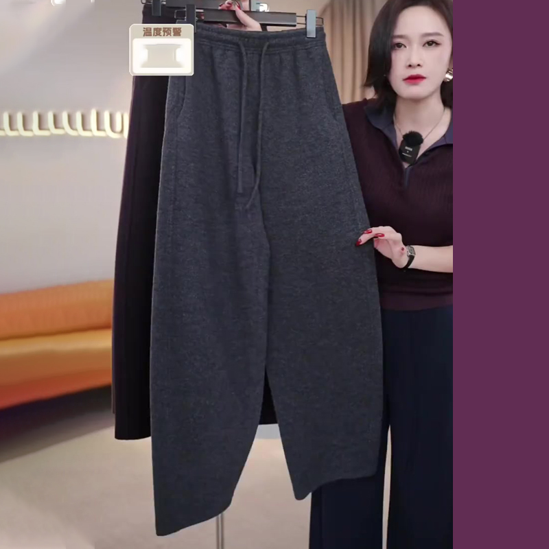 高端定制深灰色毛呢大码阔腿裤女