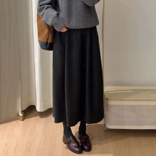 加厚气质A字裙子 新款 欧货高端定制黑色毛呢大码 半身裙女2025冬季