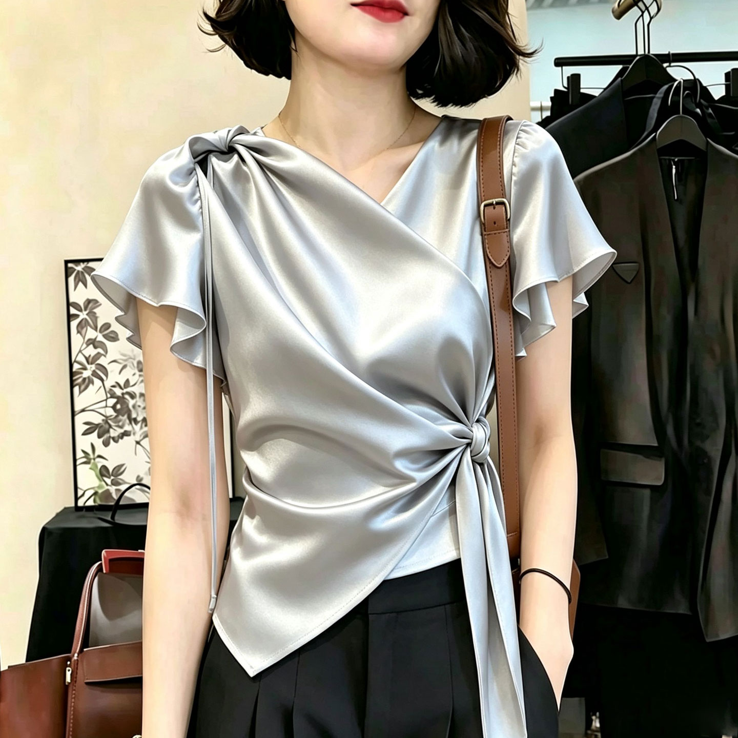 欧货高端轻奢光泽感大码上衣女图片