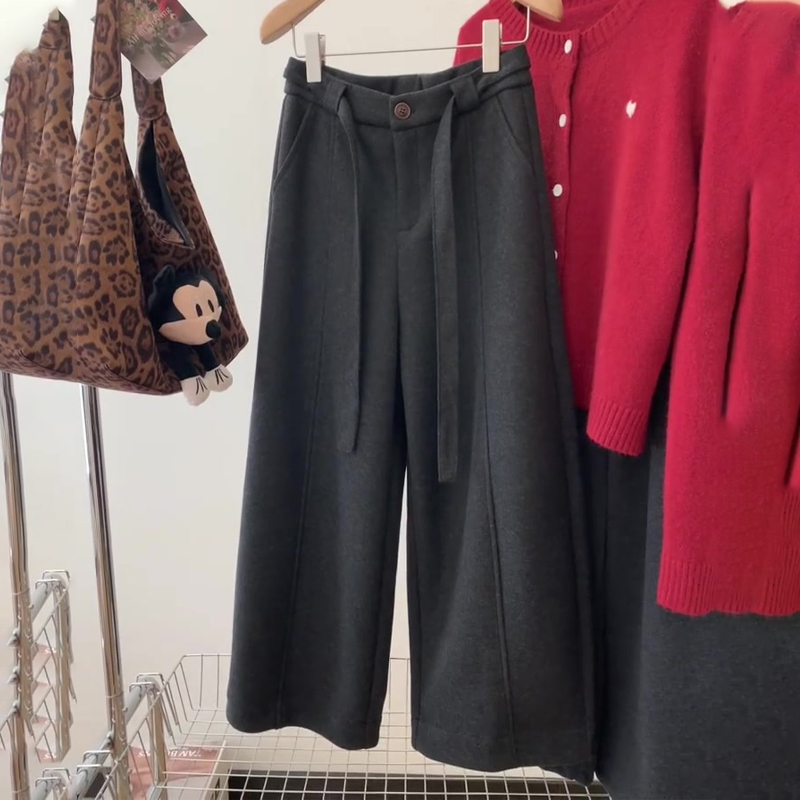 高端定制深灰色毛呢大码西装裤女