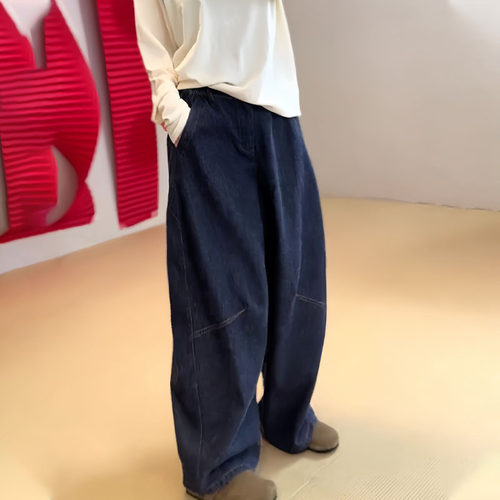 欧货大牌藏蓝色大码休闲风阔腿裤