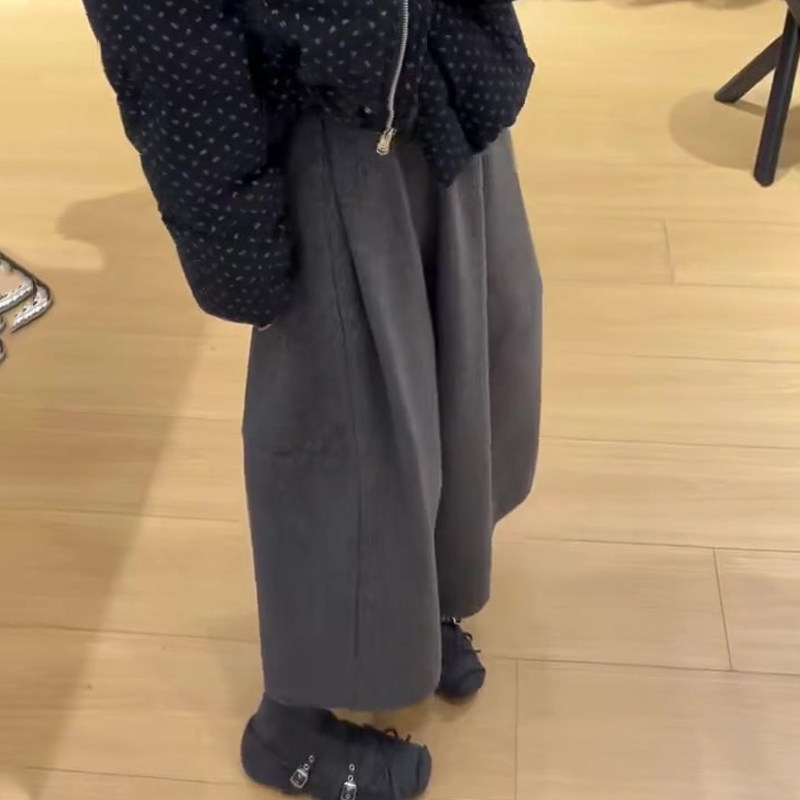 欧货高端定制灰色毛呢大码阔腿裤