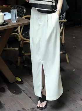 白色高腰遮肚子休闲风开叉裙女