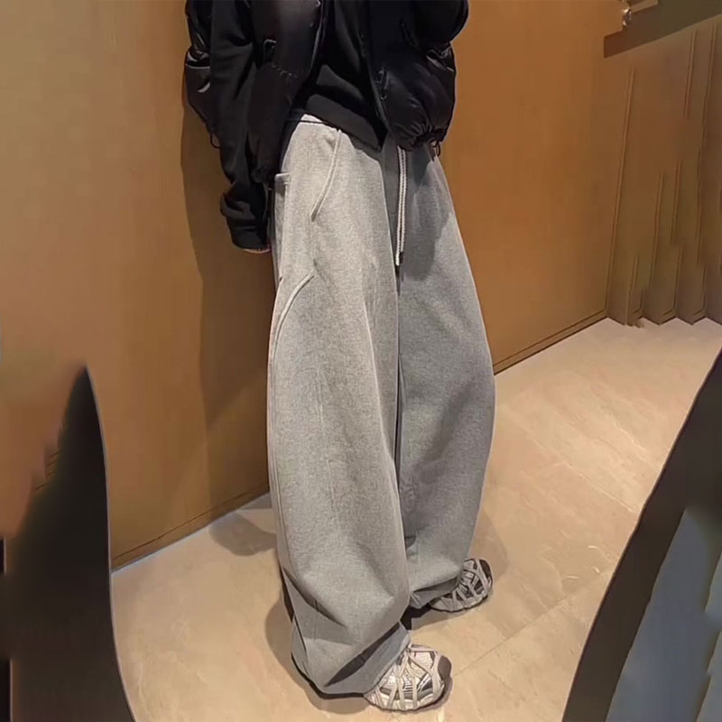 欧货高端定制灰色毛呢大码阔腿裤