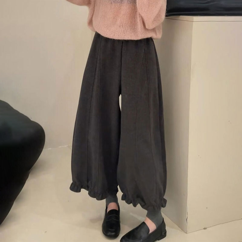 高端定制灰色大码阔腿花苞裤女