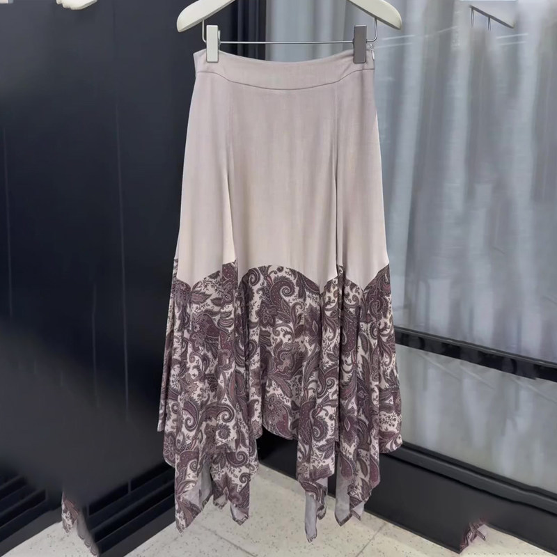 高端定制灰紫色复古腰果花半身裙