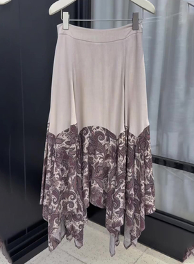 高端定制灰紫色大码复古腰果花半身裙女2025冬季新款加厚A字裙子