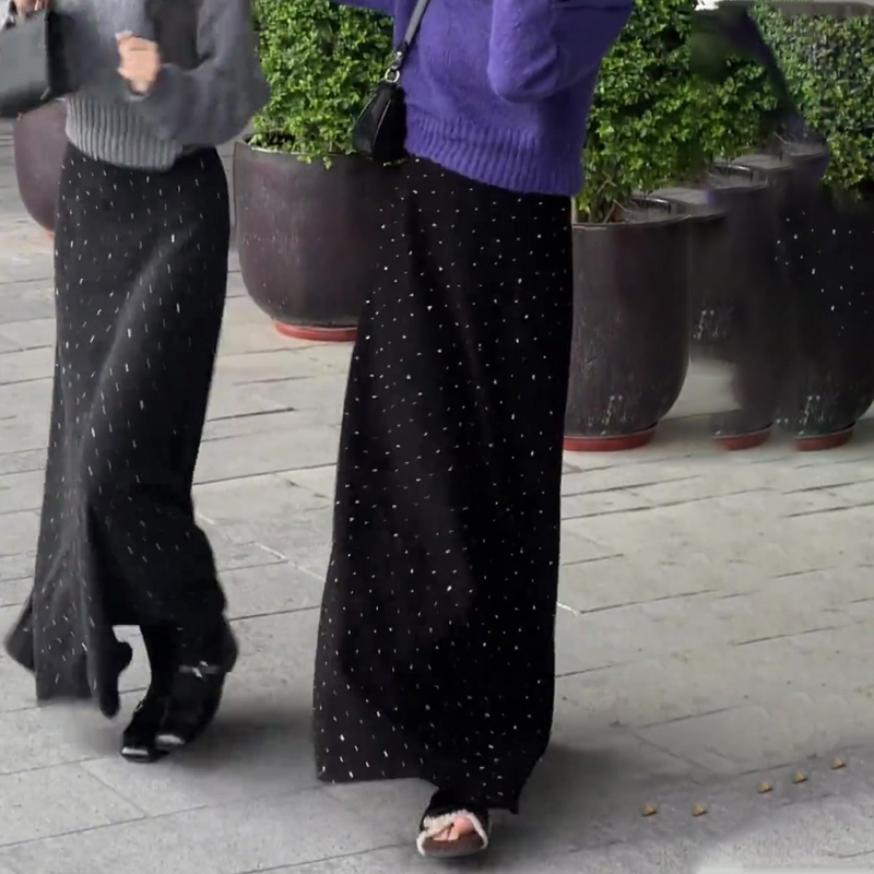 高端定制黑色毛呢细闪大码半身裙