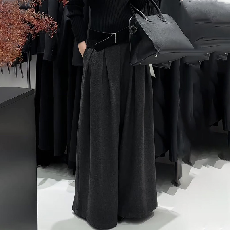 欧货高端定制深灰色毛呢大码阔腿裤女2025秋冬新款加厚慵懒休闲裤,女装/女士精品,大码裤装,淘宝优惠券,粉丝福利购,淘宝优惠卷