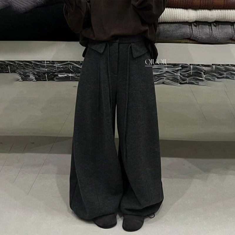 欧货高端定制深灰色大码阔腿裤女