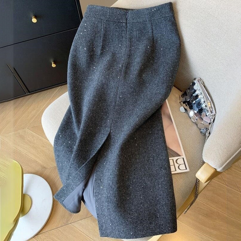 欧货高端定制灰色细闪大码半身裙