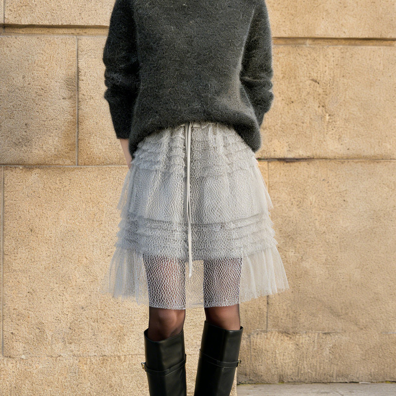 欧货高端定制灰蓝色纱网大码半身裙女2026早春新款减龄多层蛋糕裙,女装/女士精品,大码半身裙,淘宝优惠券,粉丝福利购,淘宝优惠卷