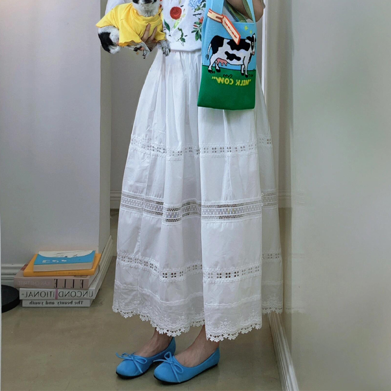 白色镂空蕾丝边薄款花苞裙女2025春夏新款韩版上档次高级感半身裙
