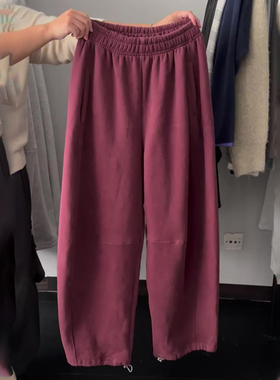 欧货高端定制树莓色大码阔腿卫裤女2025冬季新款加厚休闲香蕉裤子