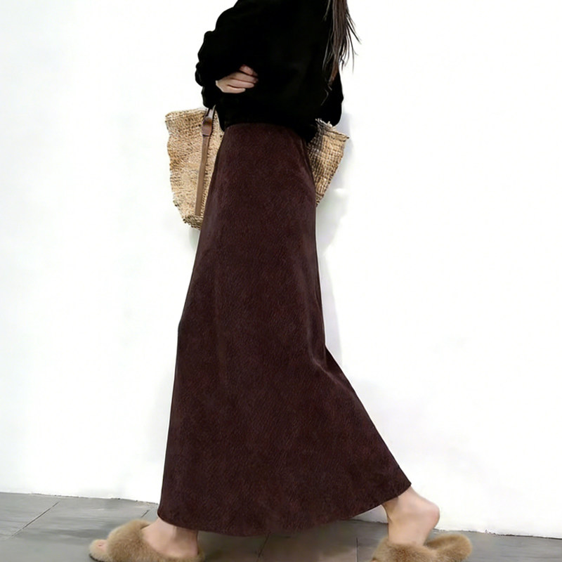 欧货高端定制深咖色灯芯绒大码半身裙女2026早春新款轻熟A字裙子,女装/女士精品,大码半身裙,淘宝优惠券,粉丝福利购,淘宝优惠卷