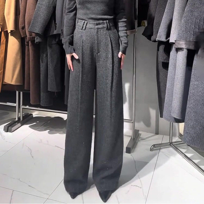 深灰色大码加厚直筒毛呢裤女2025年春季新款韩版高端轻熟感阔腿裤,女装/女士精品,大码半身裙,淘宝优惠券,粉丝福利购,淘宝优惠卷