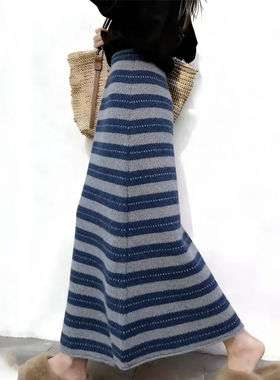 欧货高端定制灰蓝色毛呢大码半身裙女2025冬季新款加厚减龄A字裙