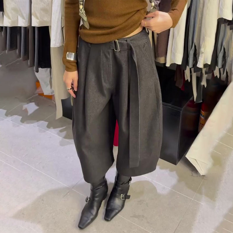 欧货高端定制灰色大码阔腿裤女