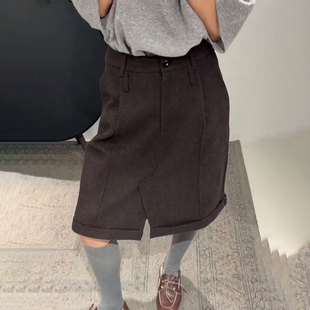 加厚五分休闲裤 欧货高端定制咖色小众大码 新款 女2025冬季 阔腿裙裤