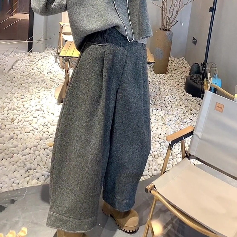 灰色毛呢休闲阔腿裤女2025秋季新款韩版小个子显瘦显高慵懒感卫裤,女装/女士精品,大码裤装,淘宝优惠券,粉丝福利购,淘宝优惠卷