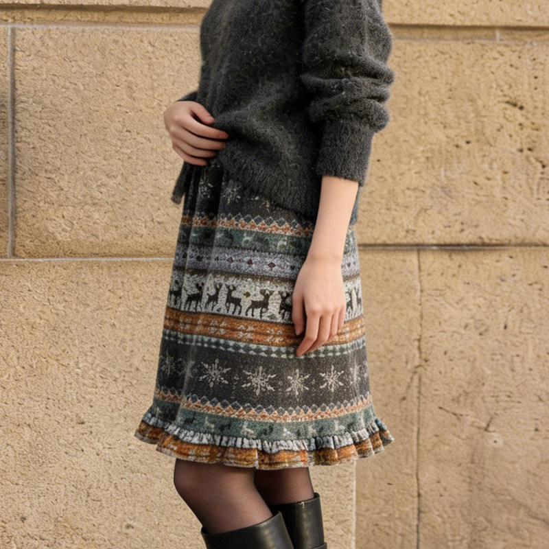 欧货高端定制彩色毛呢大码半身裙女2026早春新款复古费尔岛A字裙,女装/女士精品,大码半身裙,淘宝优惠券,粉丝福利购,淘宝优惠卷