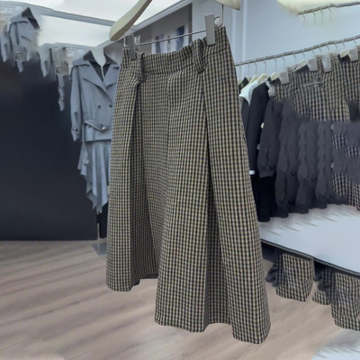 高端定制浅棕色格纹大码半身裙女