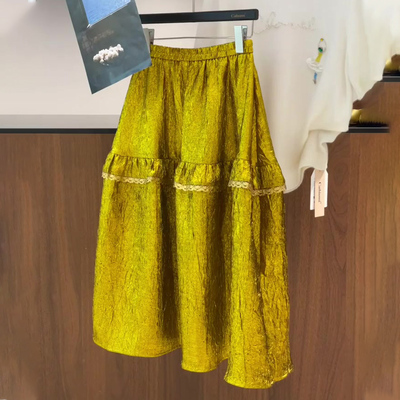 欧货高端定制金黄色大码半身裙女