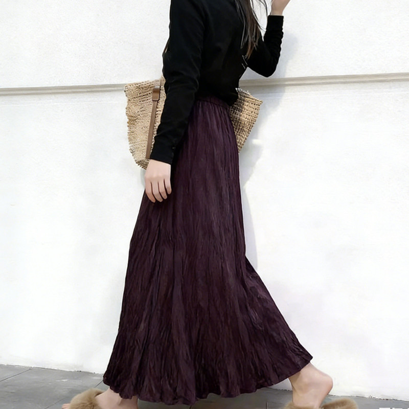 欧货高端定制深葡萄紫色压褶大码半身裙女2026早春新款优雅A字裙,女装/女士精品,大码半身裙,淘宝优惠券,粉丝福利购,淘宝优惠卷