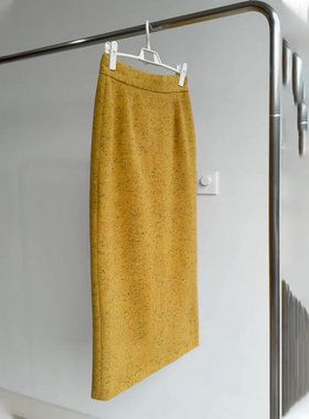 欧货高端定制黄色毛呢大码半身裙女2025冬季新款加厚轻熟风A字裙