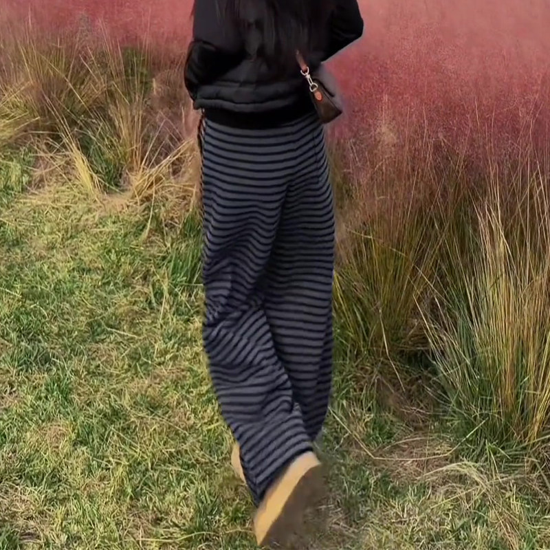 欧货高端定制黑灰色大码阔腿裤女2025冬季新款加厚条纹慵懒弯刀裤,女装/女士精品,大码裤装,淘宝优惠券,粉丝福利购,淘宝优惠卷