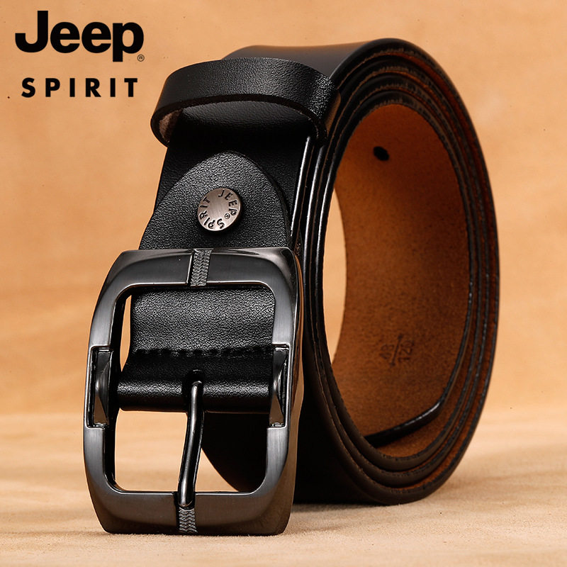 JEEP男士二层牛皮针扣休闲腰带