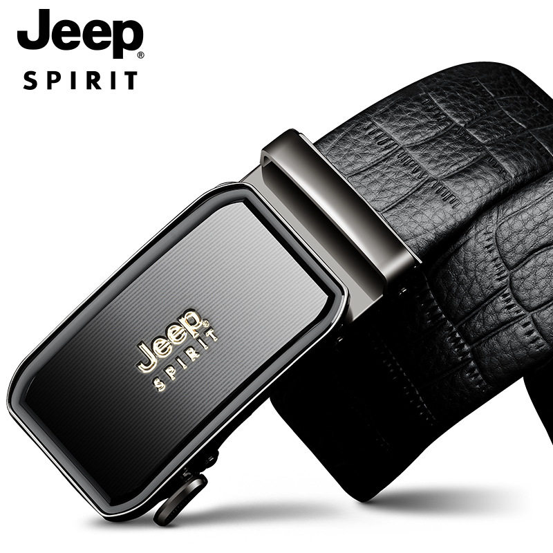 JEEP真皮正品皮带男腰带自动扣中老年时尚鳄鱼纹牛皮高端休闲裤带