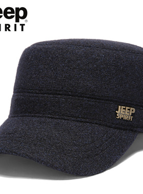 JEEP帽子男2025新款中老年防寒保暖鸭舌帽加厚保暖护耳百搭平顶帽