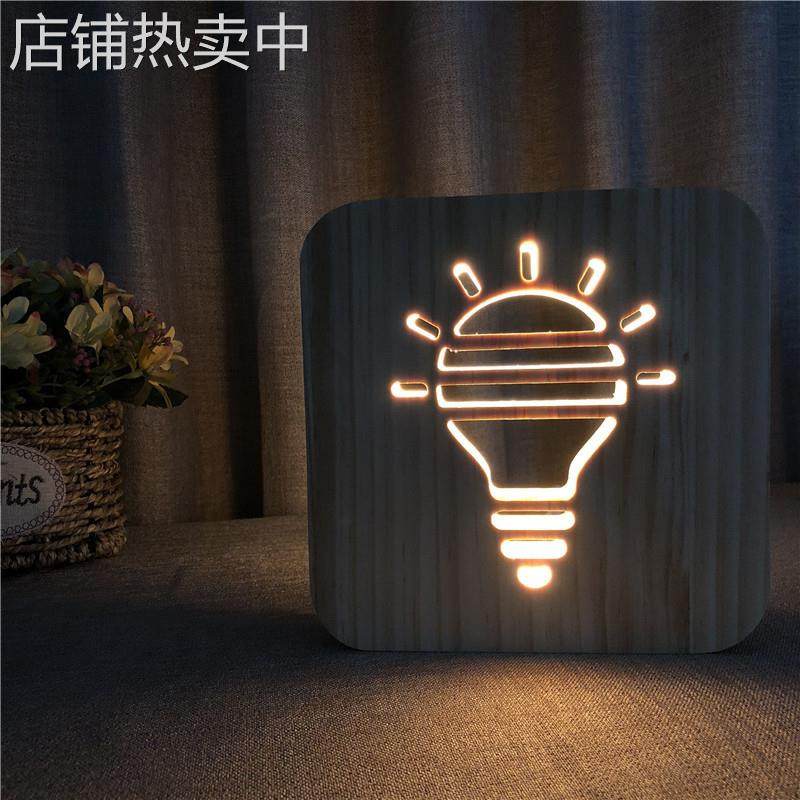 跨境灯泡造型台灯 定 3D木质夜灯 创意礼品灯FS-T1903W