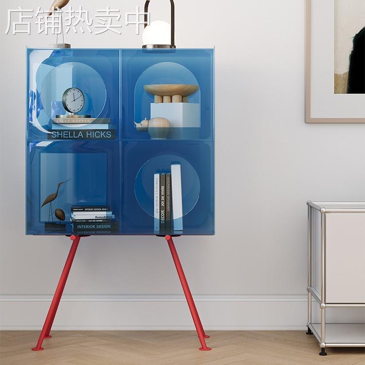 北欧风轻奢窄置物架亚克力客厅小型收纳展示架设计师多层落地书架