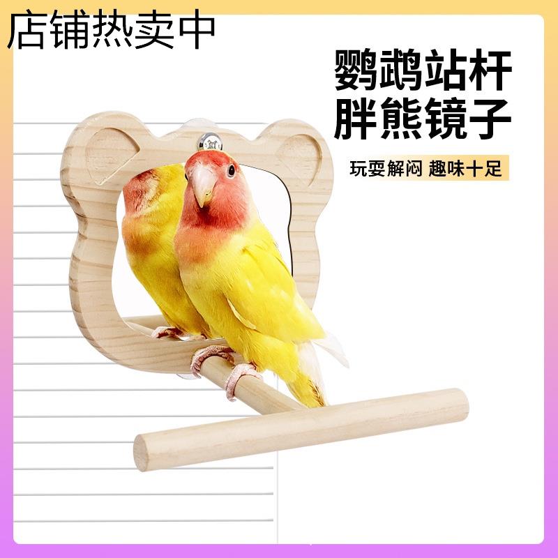 -鹦鹉镜子站台挂笼虎皮牡丹文鸟玄凤镜子木站杆鸟笼互动玩耍