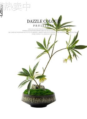 新中式茶桌摆花样板间茶室花架假花摆设饭店家具桌花仿真花艺摆件