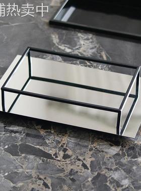 简约现代几何金属框架托盘摆件别墅酒店样板间首饰香薰收纳盘饰品