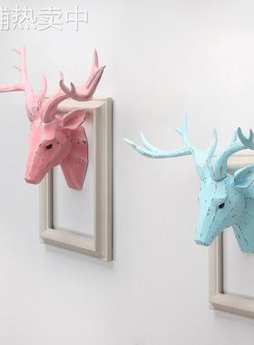 创意现代简约动物挂钩树脂工艺鹿头壁挂 墙面客厅背景墙装饰画