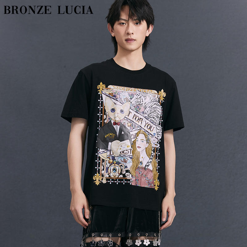 【陈添祥同款】Bronze Lucia老虎猫女孩t恤夏季短袖新款黑色纯棉