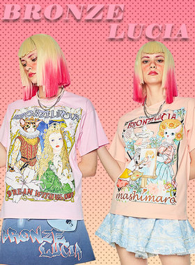 Bronze Lucia设计感小众短袖T恤女2025夏季复古短款情侣上衣潮流