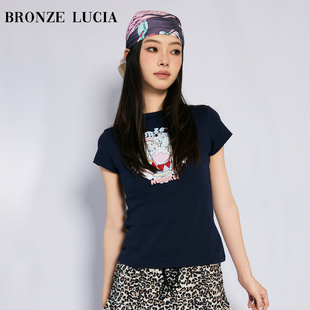 Bronze Luciamomorei联名黑色短袖印花T恤原创设计上衣学院风少女
