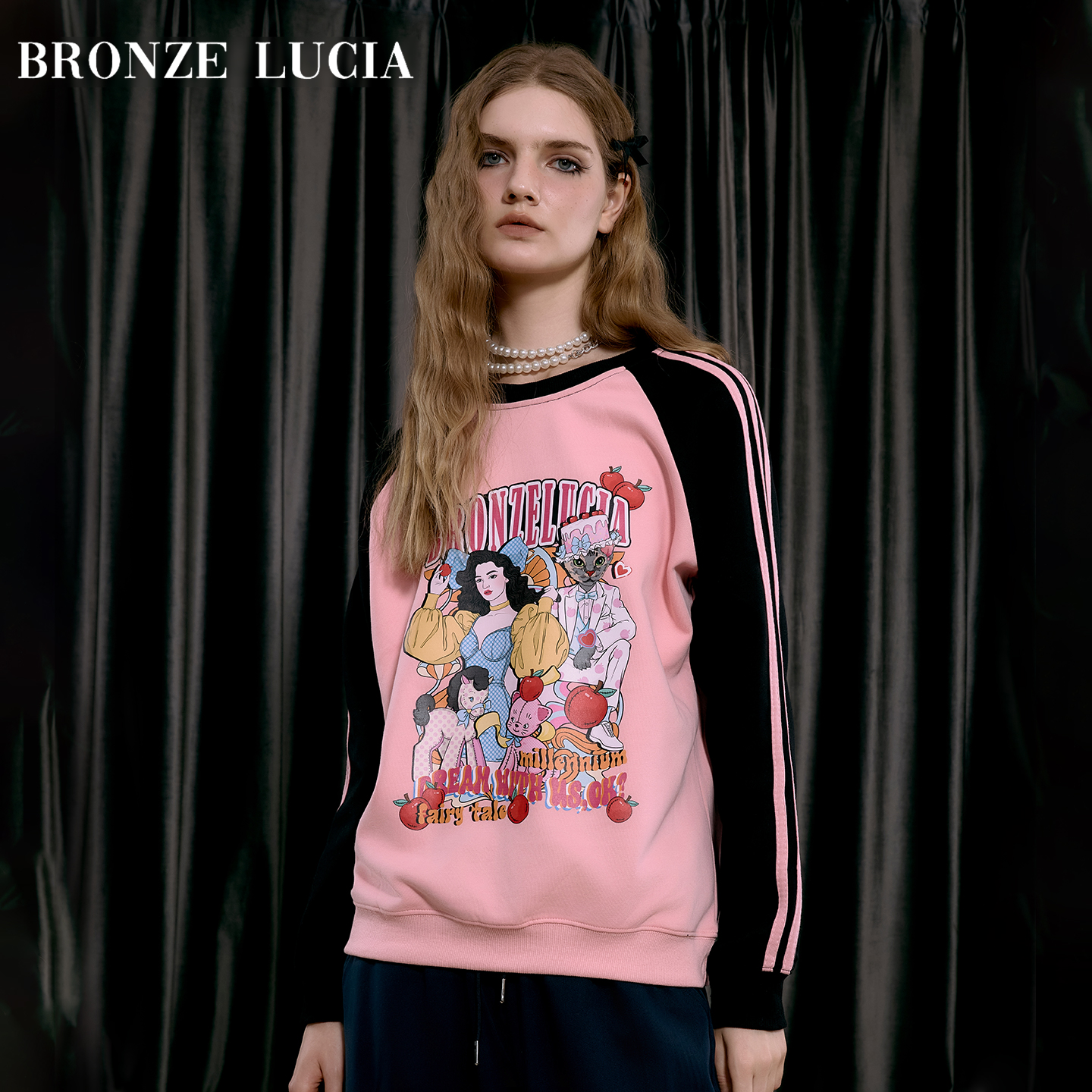 Bronze Lucia黑粉撞色千禧女孩运动风休闲卫衣气质少女早秋上衣