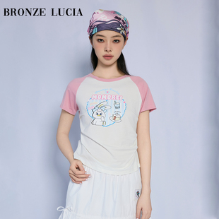 Bronze Lucia momorei联名 短袖印花T恤原创设计上衣学院风少女