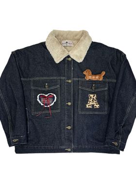 Bronze Lucia深蓝牛仔POLO领甜犬爱心仿羊羔毛外套