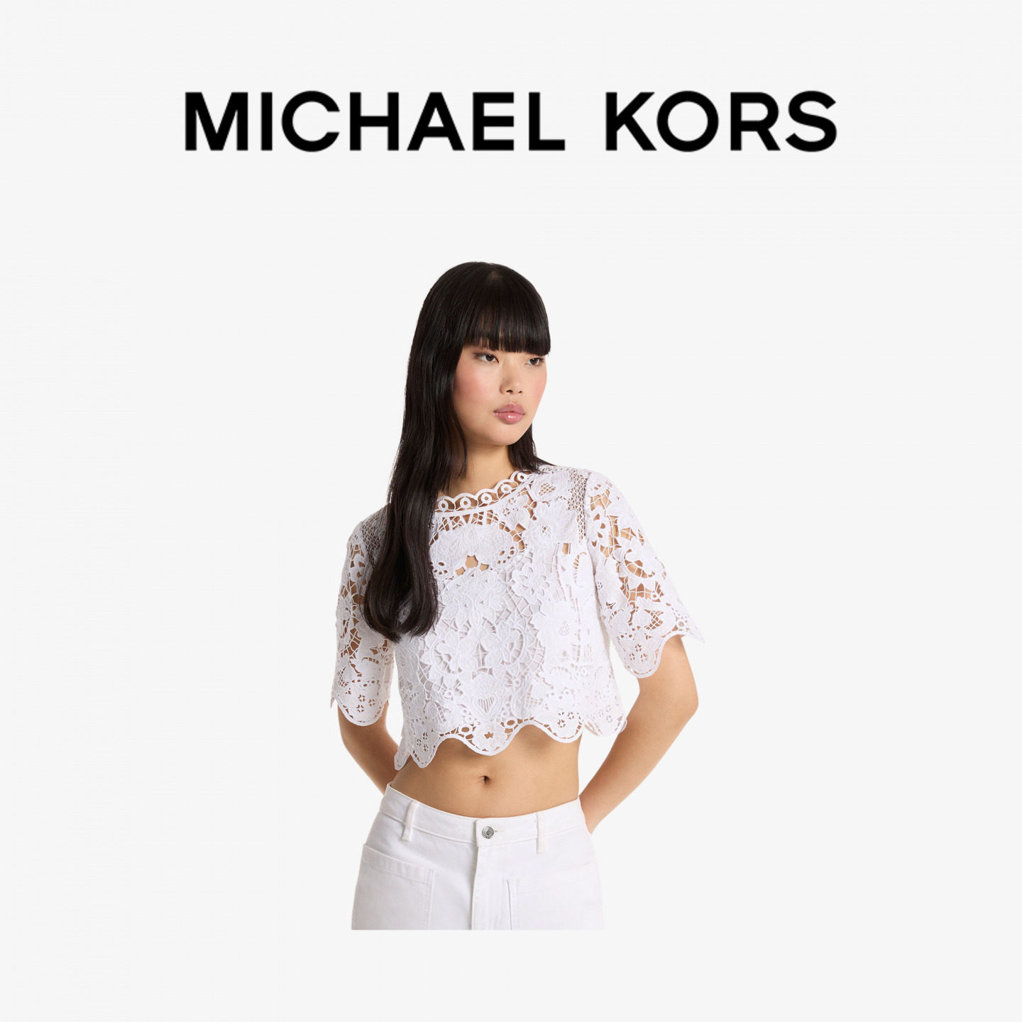 【春夏新品】MICHAEL KORS MK 女士短款花卉蕾丝上衣