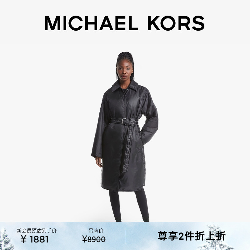 MK女士翻领系带长袖棉服外套