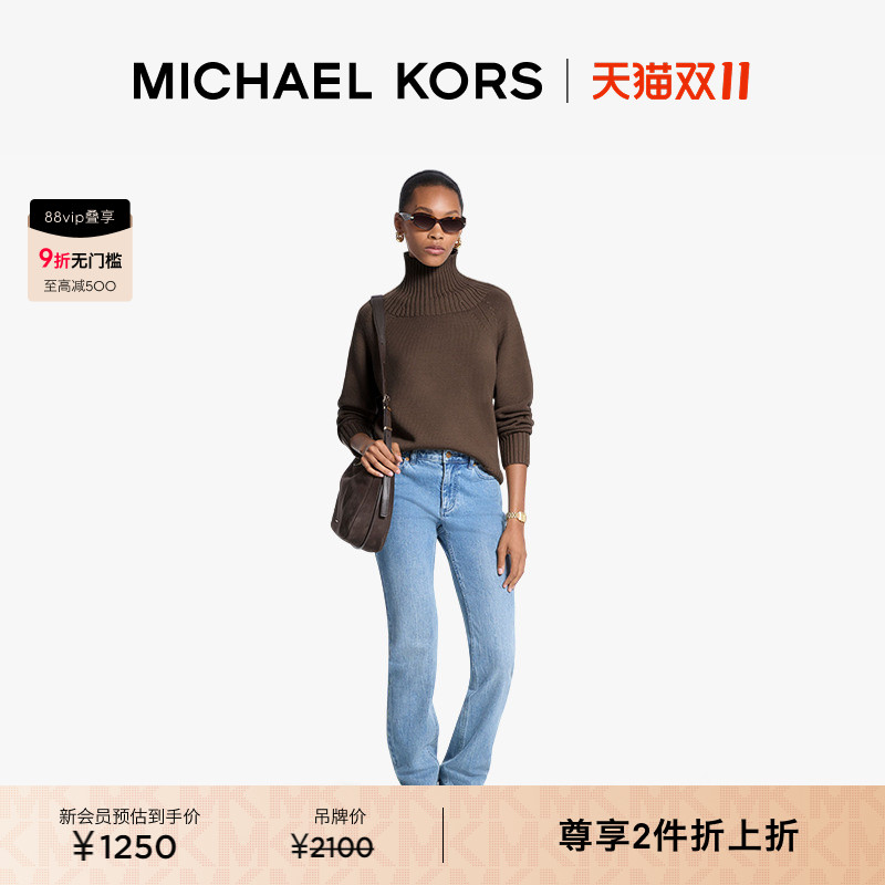 【两件折上折】MICHAEL KORS MK 女士罗纹高领羊毛针织毛衣